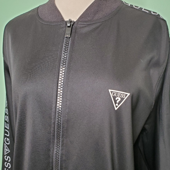 Guess Black Satin Logo Stripe Track Jacket - Picture 7 of 9